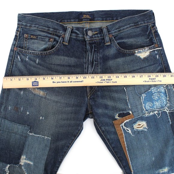 Polo Ralph Lauren Men's Blue Patch The Sullivan Slim Fit Distressed Jeans 32x30 - Picture 12 of 16
